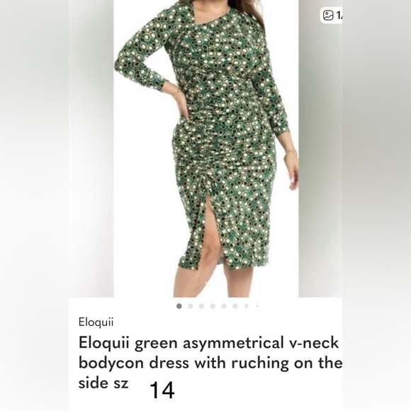 Eloquii Dresses & Skirts - Eloquii Green Asymmetrical V-Neck Bodycon Dress with Ruching